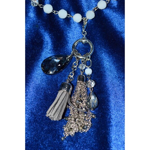 Womens Bohemian Beaded Crystal Multi Strand Toggle Tassel Pendant Necklace - Picture 8 of 12